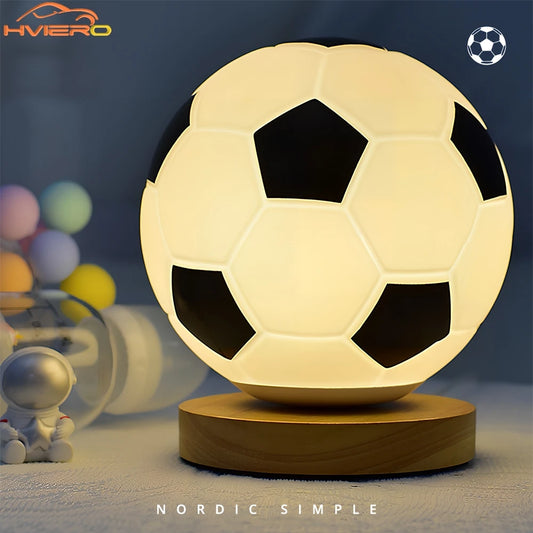 Veilleuse bébé football bois & verre USB – Lumière chaude & design naturel – BalleNuit