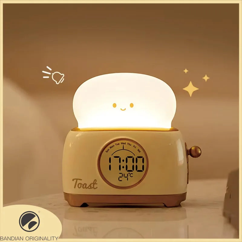Veilleuse Enfant Réveil LED Forme Toast Kawaii, Affichage Température et Heure, Snooze – ToastiDoux