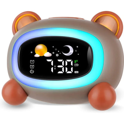 Veilleuse enfant Réveil Apprentissage Sommeil Enfant – Alarme Douce, 7 Sons & Veilleuse Colorée – PetitOurs