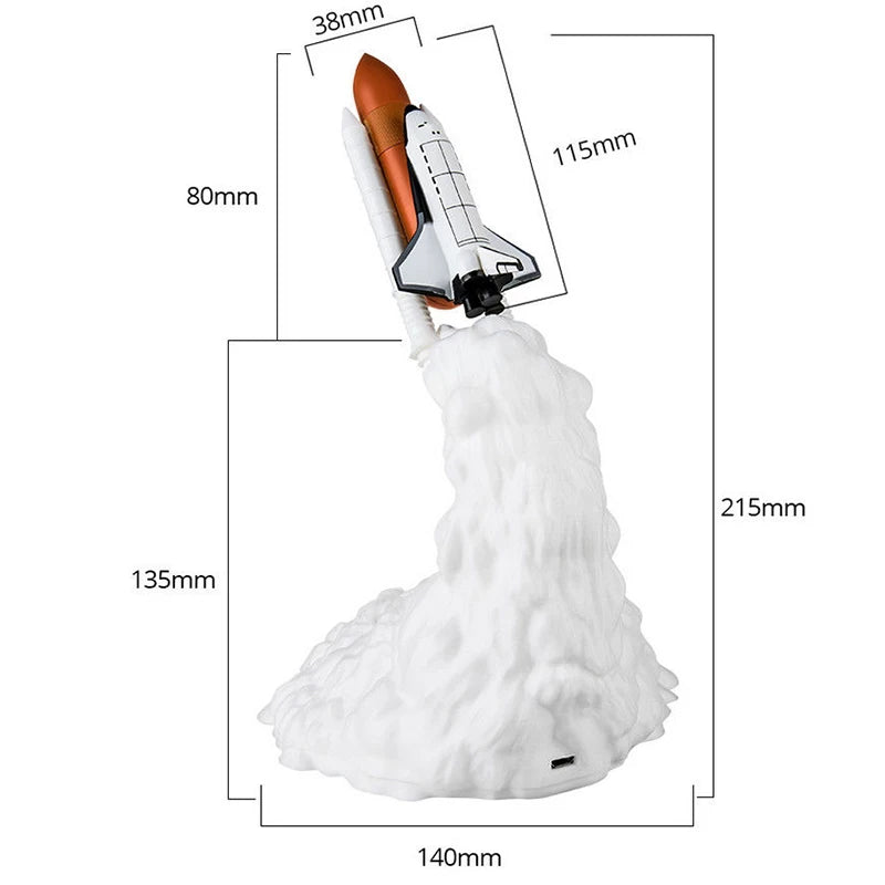 Veilleuse Astronaute Projecteur Navette Spatiale LED – Impression 3D Rechargeable USB – SpaceLaunch