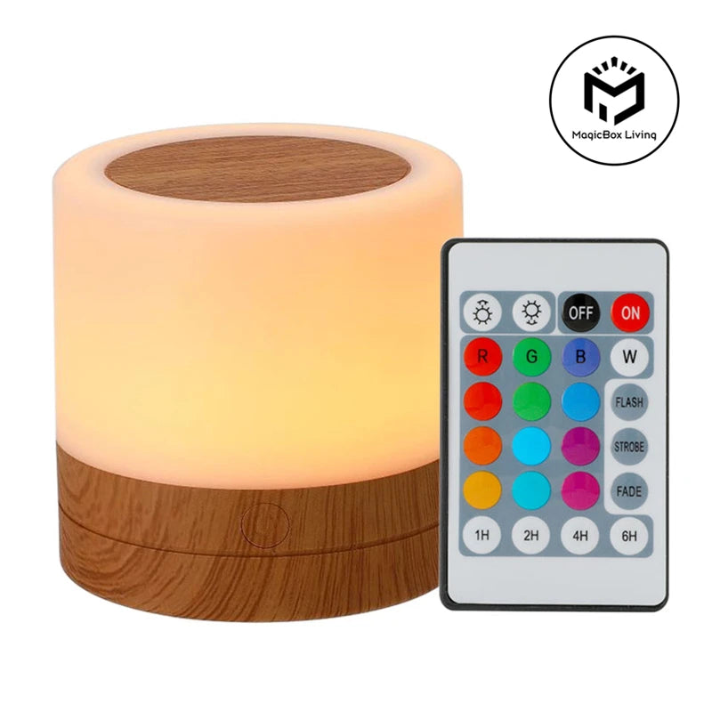 Veilleuse bébé tactile bois rechargeable – 13 couleurs, télécommande & minuterie – ChaleurBois