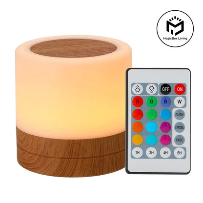 Veilleuse bébé tactile bois rechargeable – 13 couleurs, télécommande & minuterie – ChaleurBois