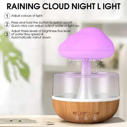 Rain Cloud Humidifier Rain Colorful Mushroom Cloud Raindrop Atmosphere Lamp Night Light Essential Oil Small Aromatherapy Machine
